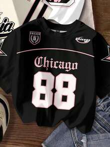 Attitoon 3件套休闲简约圆领短袖字母数字印花宽松T恤，适合夏季、世界杯、户外活动、街头风、时尚、Y2K风格、海滩度假等场合。 - 彩色 - 查看 3