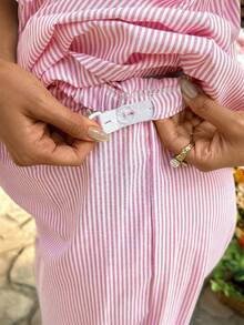 SHEIN 2 piezas Conjunto de top de tirantes y pantalones a rayas minimalista para uso diario de maternidad - Rosa - Ver 7