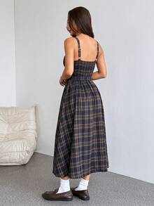 SHEIN PETITE 女士格子吊带连衣裙，教师装，休闲连衣裙，秋季连衣裙，7月4日女士服装，长裙 - 彩色 - 查看 3