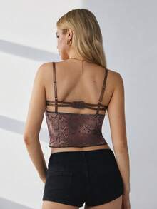 SHEIN ملابس علوية كاجوال يومي للنساء مزين بالفيونكة والدانتيل - أرجواني مغبر - مشاهدة 2