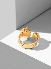 MOTF PREMIUM PRE18K GOLD-PLATED NATURAL PINK STONE TEXTURE RETRO NICHE RING - Yellow Gold - View 8