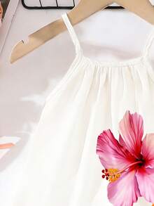 SHEIN Playful Pals 女婴碎花连衣裙，白色底，鲜艳的花朵图案，无袖设计，适合夏季穿着，是女孩夏季服装的甜美之选。 - 彩色 - 查看 4