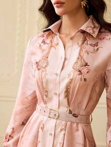 ZEYLAH WOMEN'S ELEGANT FLORAL PRINTED LONG SLEEVE MIDI DRESS - Multicolor - View 2