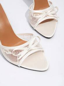 CUCCOO CHICEST New Fashion Versatile Rhinestone Bowknot Strap Stiletto Heel Sandals For Christmas Elegant Shoes Wedding Shoes Spring Shoes Bride Shoes - Beige - View 6