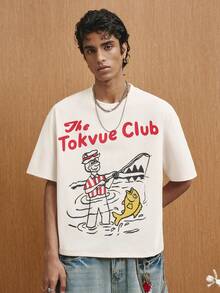 TOKVUE Camiseta casual de hombre con estampado de dibujos animados, verano - Blanco - Ver 5