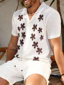 Manfinity RSRT Camisa de punto casual de manga corta con botones delanteros y estampado floral para hombres - Blanco - Ver 1