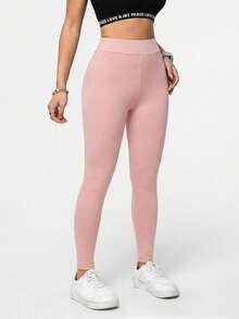 SHEIN Essnce Quần legging thể thao bó sát màu trơn, thích hợp cho các hoạt động thể thao mùa hè, mỏng nhẹ, yoga, màu trắng, thời trang, múa ba lê. - Hồng - Xem 4