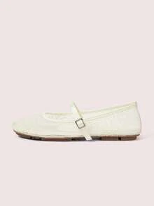 CUCCOO DOLLMOD Women's Shoes Fashion Round Head Flower Embroidery Word With Mary Jane Flats Cute And Sweet - Beige - View 2