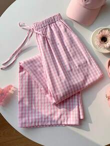 Comfortcana 女士撞色格纹休闲裤 - 粉色 - 查看 5