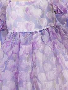 SHEIN 少女雪纺碎花方领泡泡袖蝴蝶结休闲连衣裙 - 彩色 - 查看 9