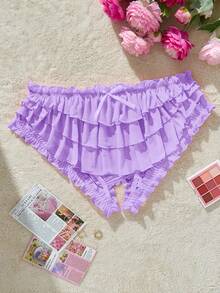 PetitDoll 大码可爱甜美多层荷叶边开裆内衣，带蝴蝶结 - 紫色 - 查看 3