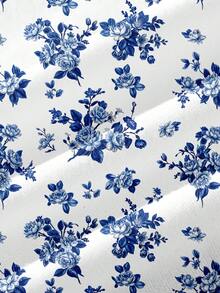 SHEIN LUNE 经典优雅蓝白花卉印花吊带背心 - 波西米亚风夏季度假上衣，适合海滩、邮轮、音乐节、演唱会、婚礼宾客、城市旅行、海岛度假、乡村音乐活动，也是一份贴心的母亲节礼物。 - 彩色 - 查看 7