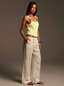 Athîral Women's Casual Off-Shoulder Fitted Light Green Knit Top, Spring/Summer - Light Yellow - View 5