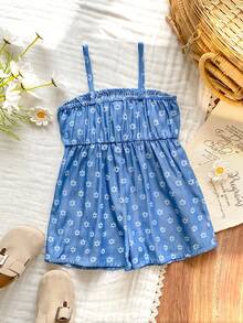Vintaside Kids 女宝宝可爱休闲夏季蓝白条纹蝴蝶结吊带连体衣 - 藍色 - 查看 2