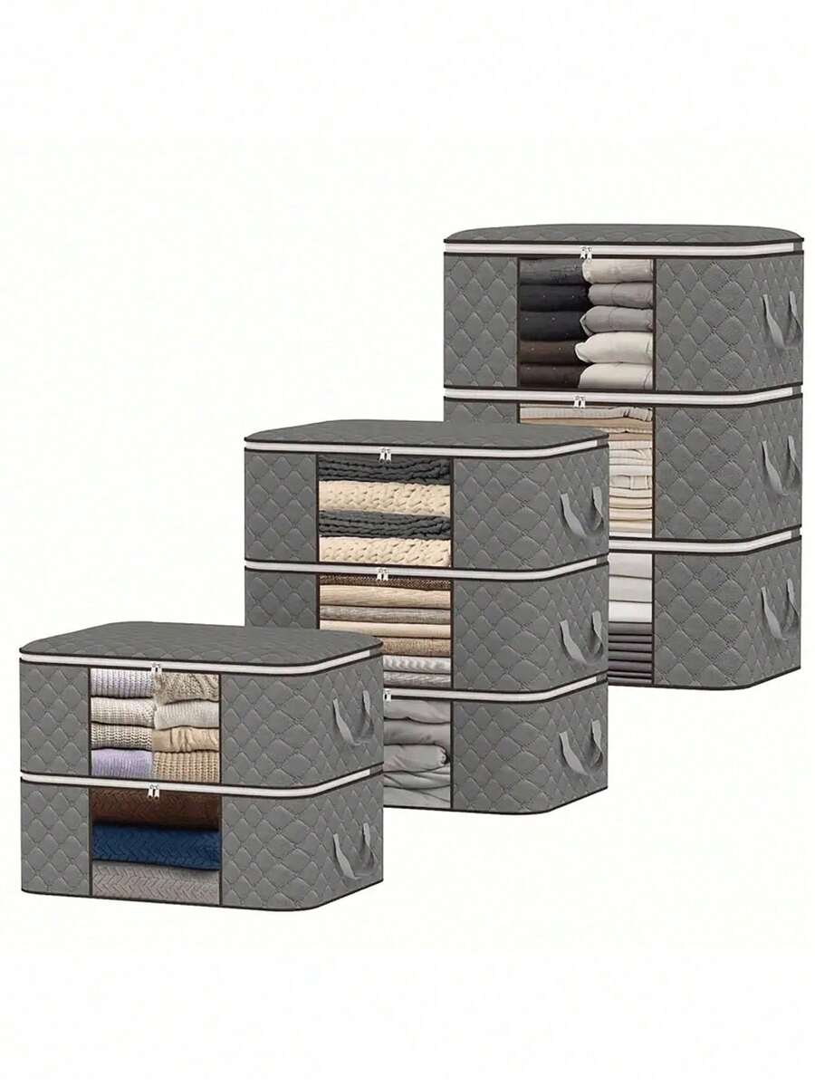 Large Foldable Clothes Storage Bags With Window And Handles, Bags For Clothes, Blankets, Carpets, Gifts, Toys, Space-Saving Movable Storage Bags For Bedroom, Home, Closet, Wardrobe - Grey - View 1