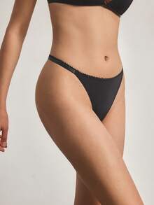 Ocili Shiny Swimwear Lace Lingerie Comfortable Women's Thong - Black - View 4
