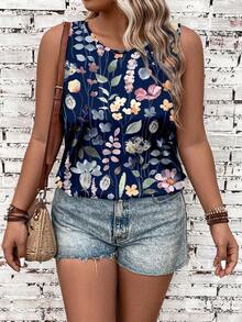 EMERY ROSE Blusa de tirantes de talla grande con estampado floral, top casual de verano para mujeres, blusas de verano lindas y sin mangas para mujeres - Multicolor - Ver 4