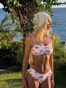 Swim Mod Nytt rutigt körsbärsmönster med avtagbar rem och baddräkt för kvinnor - Multifärgad - Visa 1