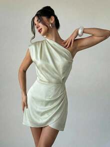 Firerie 女士休闲优雅缎面吊带裙/金属光泽连衣裙/薄荷绿连衣裙/情人节迷你裙/浪漫约会之夜/生日礼服/派对礼服/花园度假 - 薄荷綠 - 查看 3