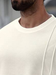 Manfinity Homme Plus Size Men's Solid Color Round Neck Short Sleeve Casual T-Shirt Set, Summer - Apricot - View 3