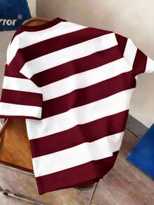 Manfinity Joysei Men's Striped & Cartoon Print Round Neck Short Sleeve T-Shirt - Burgundy - View 3