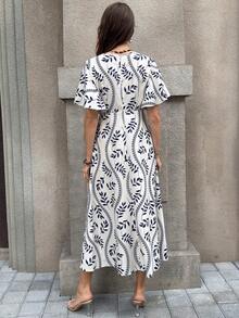 Solivie 女士浪漫优雅印花长裙，适合外出、聚会和度假，春夏款 - 米色 - 查看 2