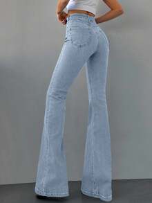 98%Cotton Slim Fit Flared Jeans - Light Wash - View 2