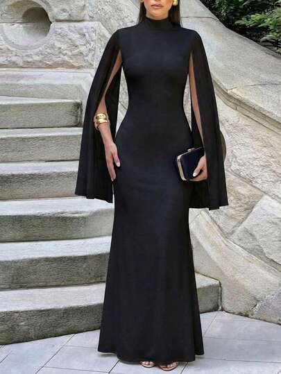 Vestido Largo Ajustado Semitransparentes de Cuello Asimetrico y Hombros Descubiertos para Mujer