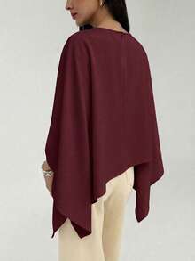 Aloruh Boat Neck Voluminous Sleeve Cinched Waist Commuter Shirt - Burgundy - View 2