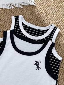 SHEIN Bộ 4 món cho bé trai, áo cổ tròn in hình hiệp sĩ và quần short. - trắng - Xem 6