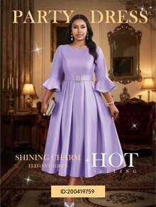 Fleurora 大码女装紫色圆领喇叭袖优雅连衣裙，适合秋冬季优雅派对、婚礼、鸡尾酒会、圣诞节等场合；粉色系带喇叭袖A字连衣裙；大码套装；返校节礼服；生日礼服；秋季女装；教师装；圣诞节缎面连衣裙；婚礼宾客礼服；端庄连衣裙；碎花中长连衣裙；母亲节 - 紫色 - 查看 7