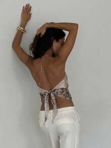 Aloruh Áo croptop in họa tiết khăn choàng mùa xuân/hè dành cho nữ, kiểu áo quây ống phong cách Bohemian với dây đeo thắt nơ, thích hợp cho các lễ hội âm nhạc. - Nhiều màu - Xem 2