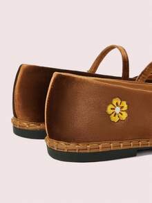 CUCCOO DOLLMOD 女士经典棕黄双条纹丝绒平底鞋 - 棕色 - 查看 4