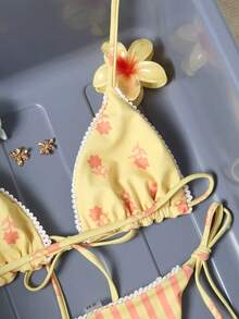 Swim Mod Bikini 2 Potong untuk Liburan Pantai Kasual Wanita - Kuning - View 7