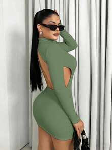 Sirith Nuovo arrivo autunnale, abito mini minimalista vintage aderente e sexy con schiena scoperta per donne - Menta Verde - Visualizzare 2