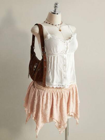 SHEIN ICON 大码不对称下摆半身裙，音乐节穿搭