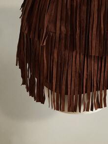 SHEIN ICON 大码女式纯色流苏吊带背心和迷你裙两件套，时尚约会流苏连衣裙，女士西部风情套装，波西米亚流苏套装，牛仔女郎套装，咆哮的二十年代套装，狂野西部套装，女士牛仔套装 - 棕色 - 查看 6