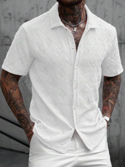 Manfinity CasualCool Áo sơ mi nam tay ngắn màu trơn, kiểu dáng thường ngày, đa năng cho mùa hè.