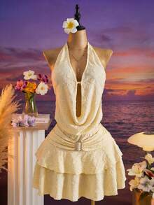 Femesol 新款春夏女士黄色露背连衣裙 - 黃色 - 查看 4