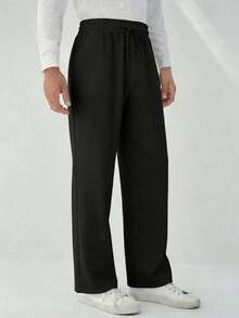 男士纯色时尚优质宽松休闲抽绳裤 - 黑色 - 查看 5