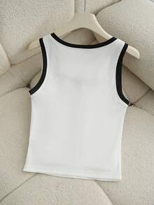 Franclia New Button-Up Slim Fit Women Tank Top, Spring/Summer - Black and White - View 2