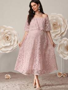 Vestido elegante de hombros descubiertos para mujeres embarazadas - Rosa vieja - Ver 3