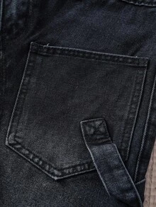 Manfinity Joysei Shorts jeans masculino casual preto com bolso frontal e desfiado - Preto - Ver 4