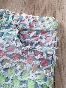 Manfinity Joysei Men's Summer Fashion Street Gradient Slant Pocket Frayed Hem Wide Leg Denim Shorts - Light Wash - View 3