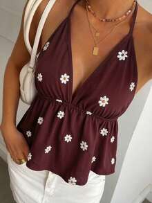 DAZY Áo tank top hai dây in hoa họa tiết toàn thân, thích hợp cho kỳ nghỉ hè của nữ. - Màu Đỏ Sâu - Xem 2