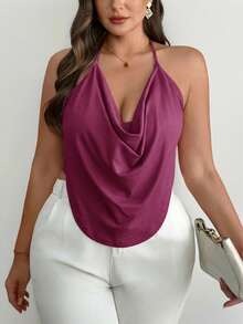 Firerie 大码休闲舒适优雅精致细肩带系带女式黑色吊带背心 - 紅色 - 查看 2