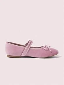 CUCCOO DOLLMOD Zapatos de mujer con punta redonda, decoración de lazo y hebilla, suela plana, material de terciopelo, adecuados para uso diario, fiestas de cumpleaños - Rosa - Ver 3