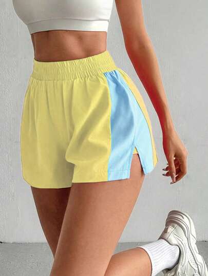 SHEIN Core Rhythm Quần short thể thao dáng ôm, phối màu tương phản, đa năng, thoải mái.