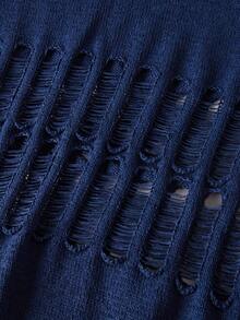 AXEPEAK Men's Solid Color Crew Neck Sleeveless Hollow-Out Knit Top - Blue - View 6