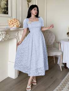Modelyn Cut-Out Waist Flared Dress With 3D Floral Decor For Women - Baby Blue - View 5